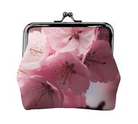 Pink Cherry Blossoms Prints Coin Purse Kiss Lock Pu Leather Mini Pouch Wallet Change Bag for Women Girls Kids