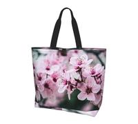 Pink Cherry Blossoms Reusable Tote Bag With Zip Waterproof Shoulder Bag With Pockets Casual Crossbody Handbags With Adjustable Shoulder Straps For Outdoors, College, Work, Gifts Shopping