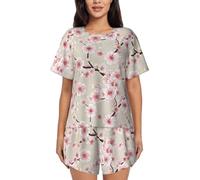 Pink Cherry Blossoms Women'S Pajama Set Lounge Wear With Short Sleeve Tops And Shorts For Relaxed Home