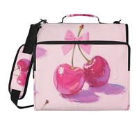 Pink Cherry Bow 3 Ringing 1.5 inch Binder with Extra Pockets with Shoulder Strap & Handle Multi-Pocket School Supplies Organizer for School and Office Bolsa de almacenamiento de archivos