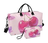 Pink Cherry Bow Decorative Travel Hand Bag Gym Sports Carry with Adjustable Strap for Business Trips 2 Pcs Set bolso de Mano para viajar en Avion