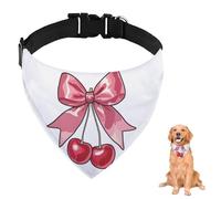 Pink Cherry Bow Dog Bandana with Adjustable Strap D Ring Dog Scarf Pet Bibs Triangle Cat Scarves Pet Accessories for Dogs Puppy Dogs Cats Decor Machine Washable