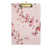 Pink Cherry Flowers Blossom Retro Acrylic Clipboard A4 Size 12.5" x 9" Clipboard for Nurses with Low Profile Clip for Women Teacher Portfolio Clipboard