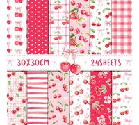 Pink Cherry Scrapbook Paper Cerise Grid Pattern Papers Pad 12×12,24 Sheets Double-Sided Spring Bobo Floral Scrapbooking CardStock Paper Pad for Holiday Cardmaking DIY Origami Papers.
