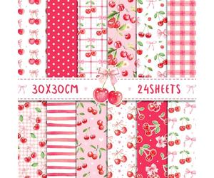 Pink Cherry Scrapbook Paper Cerise Grid Pattern Papers Pad 12×12,24 Sheets Double-Sided Spring Bobo Floral Scrapbooking CardStock Paper Pad for Holiday Cardmaking DIY Origami Papers.