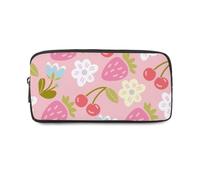Pink Cherry Strawberries Pencil Case for High School Girls with Zip Up Girls Pencil Cases for Secondary School Pen Organiser Pencils Secondary High College Sixth Form Stationery Gifts Women Men