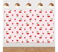 Pink Cherry Themed Backdrop Fruits Cartoon Backdrops Cherry Themed Photography Background Photo Studio Props for Boys Girls Baby Shower 1st 2nd 3rd Birthday Cherry Themed Decor Supplies(5x3ft)