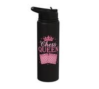 Pink Chess Queen Crown Strategic Board Game Player Stainless Steel Insulated Water Bottle