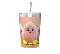 Pink Chick Patterned conical Straw Thermos Cup, Insulated Straw Cup, Perfect for Gym use or Taking with You