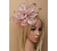 Pink Chiffon fabric flower & feathers fascinator on aliceband Wedding Races
