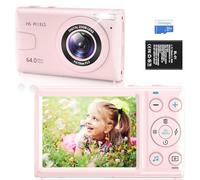 Pink Children's 4K Digital Camera: Compact Camera for Photography and Video, 64MP Autofocus Camera with 18X Digital Zoom 32GB MicroSD Card, Vintage Camera for Boys and Girls Students Gift ()