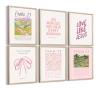 Pink Christian Wall Art Bible Verse Canvas Poster Floral Wall Decor Religious Pictures Girls Room Prints Scripture Poster Bundle Bow Artwork Trendy Preppy Painting for Bedroom 12x16 Inch Wood Framed