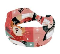 Pink Christmas Animals Cute Geometric Seamless Pattern Sports Headbands for Women, Elastic Sports Hair Bands Nurse Wide Turban for Workouts Yoga Gym Tennis