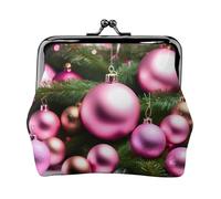 Pink Christmas Ball small wallets woman,wallets for women,coin purse for women,small womens wallet,with zipper and kiss lock, Black, One Size, Art Deco