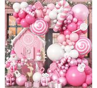 Pink Christmas Balloon Garland Arch Kit, Pastel Pink White Balloons Candy Cane Peppermint Foil Balloons for Candyland Christmas Party Decorations Xmas Birthday Baby Shower Holiday Party Supplies