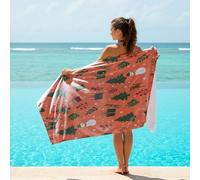 Pink Christmas Cartoon Theme Printed Beach Towel - Joyful Holiday Time (02,180cm x 100cm)