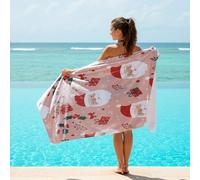 Pink Christmas Cartoon Theme Printed Beach Towel - Joyful Holiday Time (03,140cm x 70cm)