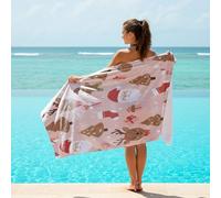 Pink Christmas Cartoon Theme Printed Beach Towel - Joyful Holiday Time (04,180cm x 100cm)