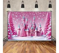 Pink Christmas Castle Snowflake Backdrop Wall Photography Background Fluffy Snow Pine Tree Decoration Item