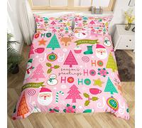 Pink Christmas Duvet Cover Cartoon Santa Claus Bedding Set Single Size For Kids Boys Girls Women Snowman Pine Comforter Cover Christmas Tree Cute Deer Quilt Cover Xmas Decor With 1 Pillowcase