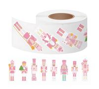Pink Christmas Nutcracker Sticker Roll, 500-Piece Self-Adhesive Present Labels, Cartoon Nutcracker Christmas Stickers for Laptop Journal Phone Scrapbook Skateboard Crafts Decor
