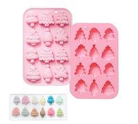 Pink Christmas Silicone Mold Set - 12 Cavity Festive Baking Mold for Chocolate, Candy, Ice Cube, Soap Making | Christmas Tree, Bell Shapes | Food-Grade Non-Stick Easy Demold (16.5 * 10.3cm)