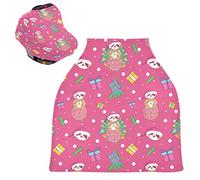 Pink Christmas Sloth Gift Baby Car Seat Cover Canopy Stretchy Nursing Covers Breathable Windproof Winter Scarf for Infant Breastfeeding Boys Girls