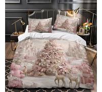 Pink Christmas Tree 3D Print Comforter Cover 3pcs Ultra-Soft Microfibre Skin-Friendly Fantasy Castle Scene Quilt Cover 2 Pillow Shams Zippered Closure Machine Washable Kids & Teens Single（140x200cm）