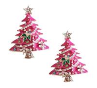 Pink Christmas Tree Rhinestone Brooch, Vintage Colored Christmas Tree Brooch Hat Pin Rhinestone Christmas Enamel Pin Sparkling Christmas Jewelry Pins for Women, Metal, cubic zirconia