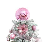Pink Christmas Tree Topper 8 Inch Mirror Disco Ball Tree Topper, Cool and Fun Disco Ball for Xmas Tree Decorations, Ideal for DJ Club, Party, Wedding and Home Décor