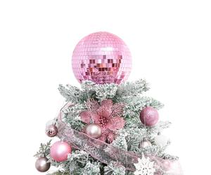 Pink Christmas Tree Topper 8 Inch Mirror Disco Ball Tree Topper, Cool and Fun Disco Ball for Xmas Tree Decorations, Ideal for DJ Club, Party, Wedding and Home Décor