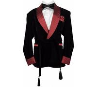 Pink City Studio Men Quilted Smoking Robe Jackets Black Velvet Smoking Jacket Party Wear For Mens (UK, Alpha, XXL, Regular, Regular, Black)