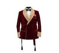 Pink City Studio Men Smoking Jacket Quilted Maroon Velvet Jacket for Men Hosting Dinner Blazers Jackets (UK, Alpha, XXL, Regular, Regular, Maroon)