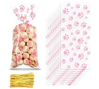 Pink Claw Cellophane Bags,50 Pieces DIY Biscuit Cookie Bags,Candy Bag for Cute Animal Theme Party and Girls Boys Birthday Party Supply