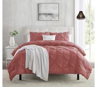 Pink Clay Duvet Cover King Size - Pintuck King Duvet Cover Set, 3 Piece Double Brushed Duvet Cover with Button Closure, 1 Pinch Pleated King Size Duvet Cover 104x90 inches and 2 Pillow Shams