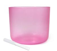 Pink Clear Crystal Singing Bowl, Quartz Sand Sound Chakra Bowl, With Striker & O-ring For Yoga Meditation Sound Artificial texture on the exterior (440HZ 8 Inch E Note)
