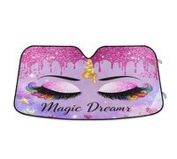 Pink Closed Eyes Unicorn Car Windshield Sunshades Front Window Universal Fit Sun Shade Reflective UV Rays Protector Keep Your Vehicle Cool Visor Cover Shades Accessories for Truck SUV 57x32 Inch