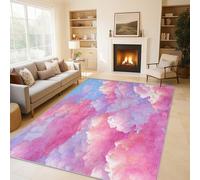 Pink Cloud Area Rugs for Living Room, Dreamy Sky Girls Rugs for Bedroom 120x120cm, Machine Washable Carpet, Non Slip Soft Low Pile Patterned Indoor Rug QAZ14