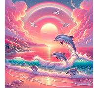 Pink Cloud Dolphin 90 Piece Jigsaw Puzzles for Adults 30x30cm, adult jigsaw puzzles 90 Pieces, Challenging&Brainteasing Puzzle Family Games, Beautiful Decoration puzzle