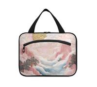 Pink Clouds Mountains Chinese Landscape Painting Hanging Large Hanging Travel Toiletry Bag with Hook, Designer Waterproof Makeup Bags for Cruise Travel Toilet bolso de para Mujer L