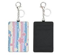Pink Clouds Ski Pass Card Holder with Key Ring Bus Pass Holder for Women Men with 2 Card Slots Slim Wallet for Nurse Teacher Student Meal Bank Credit Cards Daily Use Nurse Essentials