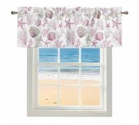 Pink Coastal Valance Curtain Summer Starfish Shell Coral Nautical Window Valances Rod Pocket Short Curtains Window Treatments for Kitchen Bedroom Bathroom Laundry 54" x 18"