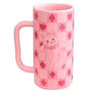 Pink Coffee Mug 14oz Tall Cat Mugs with Large Handle,Cute Funny Porcelain Mugs for Tea, Latte, Hot Chocolate - Cat Lovers Birthday Gift for Women, Kids, Girls