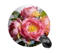Pink Colorful Flowers Round Rubber Mouse Pad 7.8 Inch Stable Non Slip Circular Computer Mat Portable Resistant Desk Mat for Office Laptop Desktop Professional Daily Working Scenes