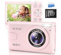 Pink Compact Digital Camera for Kids: 64MP 4K Camera with 32GB MicroSD Card 18X Digital Zoom, Auto-Focus Point and Shoot Camera for Girls Boys Birthday Gift