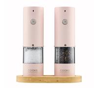 (Pink) Cooks Professional Rechargeable Salt and Pepper Mill Set with Bamboo Base