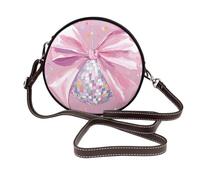 Pink Coquette Bow And Disco Ball Women Round Crossbody Bags Leather Sling Bag Purse