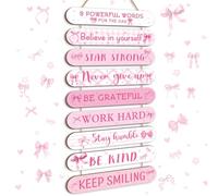 Pink Coquette Bow Inspirational Wall Art Decoration Wooden Pink Coquette Party Hanging Sign Positive Quotes Wall Sign Gifts Supplies for Home Living Room Bedroom Bathroom Classroom Gym