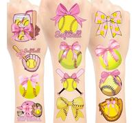 Pink Coquette Bows Softball Temporary Tattoos Stickers, Coquette Bows Softball Party Favors Birthday Party Decorations Gifts for Sport Softball Party Supplies