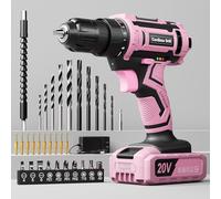 Pink Cordless Drill Set, 20V Electric Drill for Women, Lightweight Electric Screwdriver with Battery and Charger, 3/8" Keyless Drill Chuck Tool Set for Women